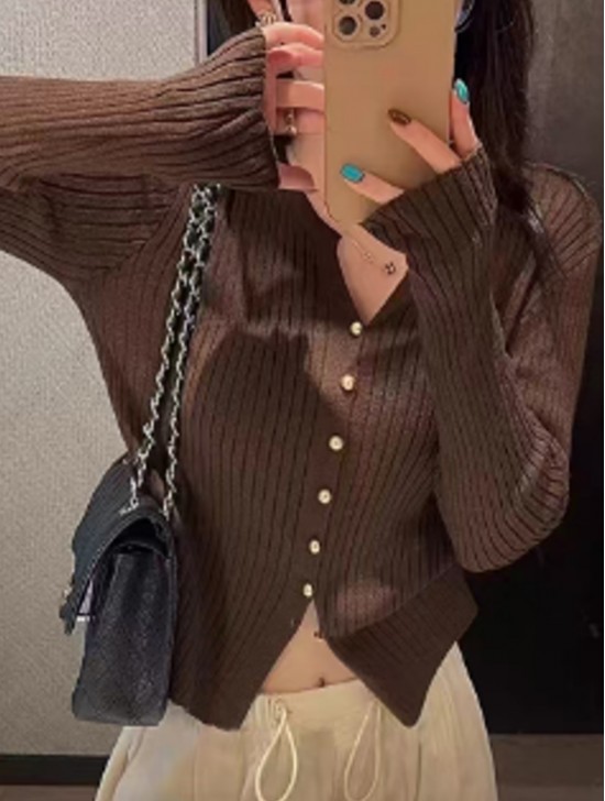 V-Neck Long Sleeve Knitted Open Cardigan